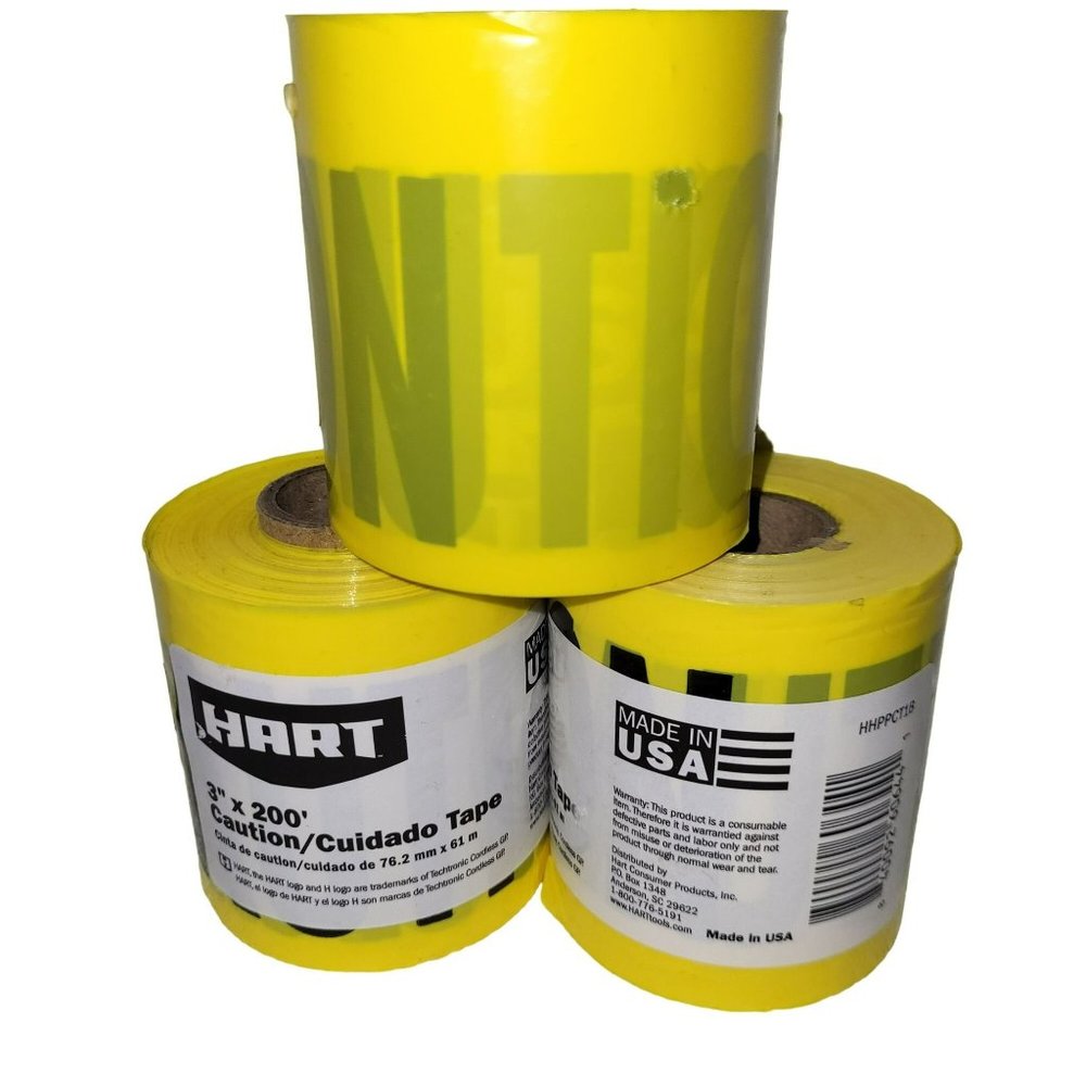Set of 3 HART 3" x 200" Yellow Safety Caution Ciudado Barricade Tape